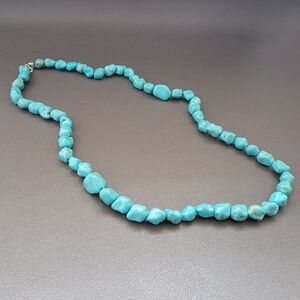 Turquoise Look Dyed Howlite Nugget Necklace Southwestern Boho Strand
